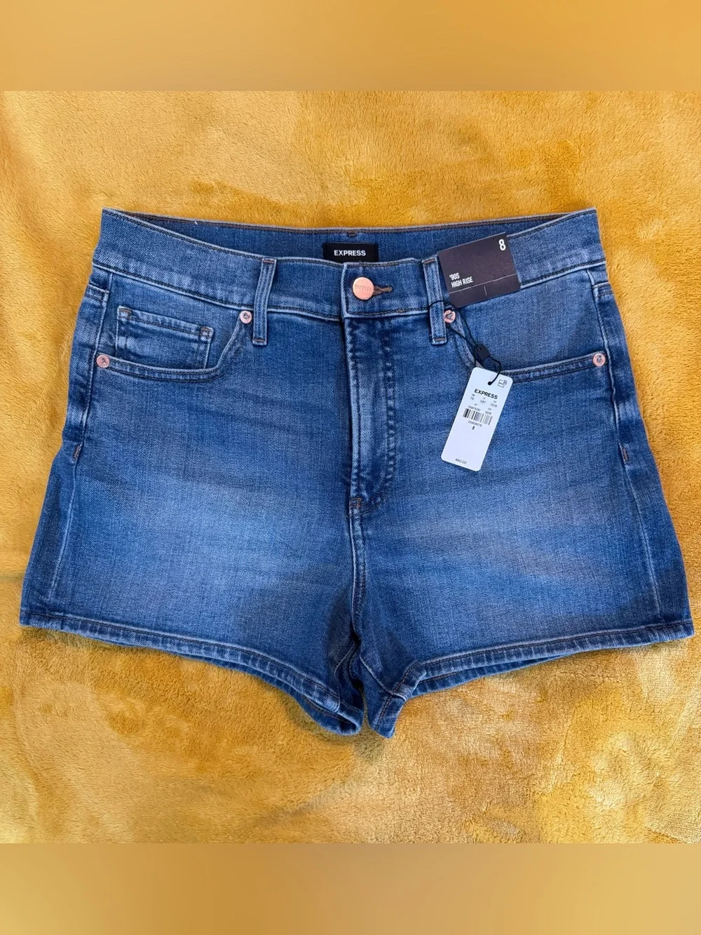 Express Women's Mid Blue Denim High-Rise Jean Shorts